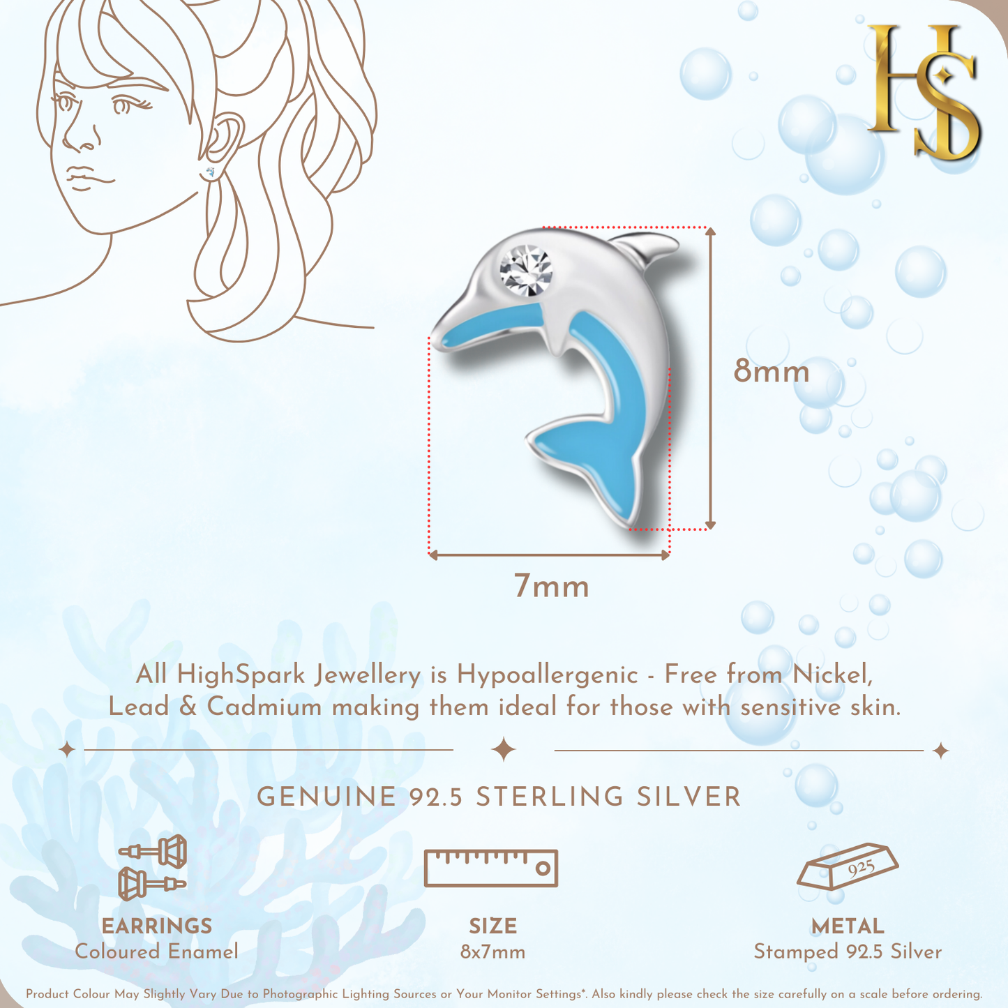 Dazzling Dolphin Cute Enamel Stud Earrings in 925 Sterling Silver HighSpark
