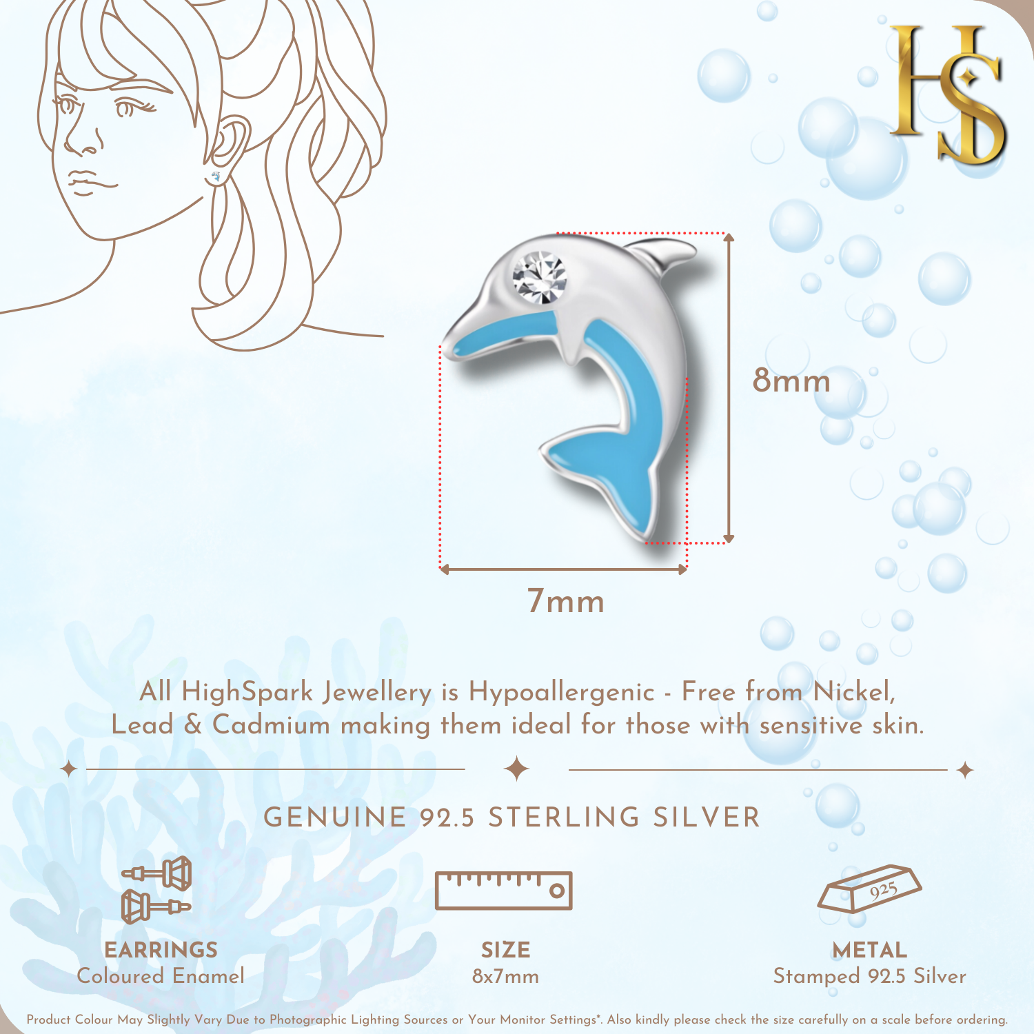 Dazzling Dolphin Cute Enamel Stud Earrings in 925 Sterling Silver HighSpark