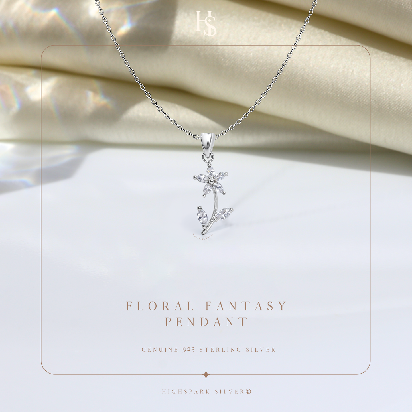 Dazzling Five Petal Flower Solitaire Pendant in 92.5 Sterling Silver With Diamond like Brilliance Zirconia HighSpark