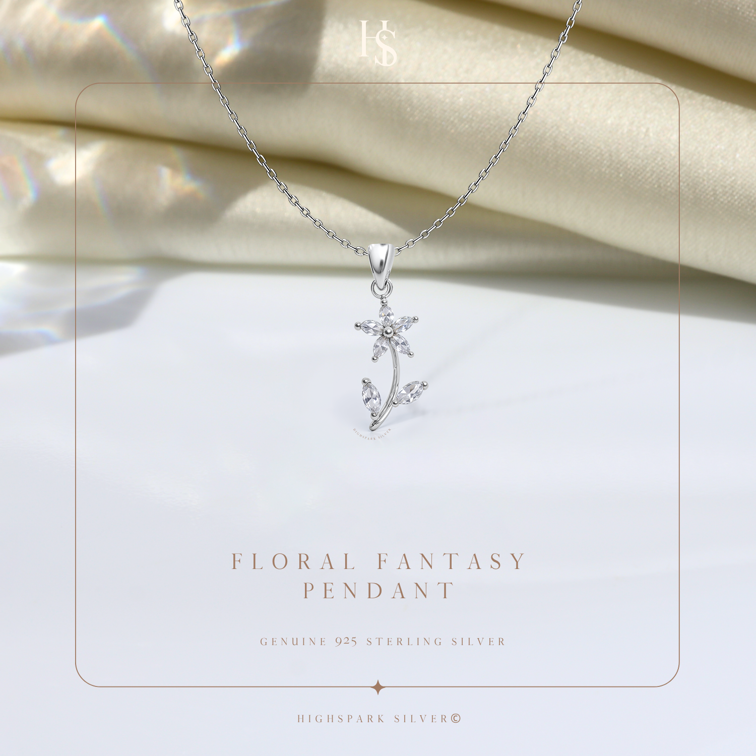 Dazzling Five Petal Flower Solitaire Pendant in 92.5 Sterling Silver With Diamond like Brilliance Zirconia HighSpark