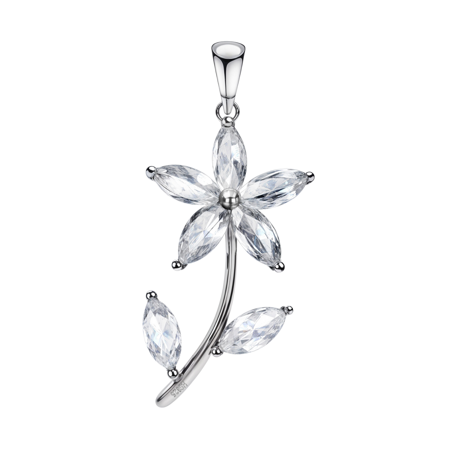 Dazzling Five Petal Flower Solitaire Pendant in 92.5 Sterling Silver With Diamond like Brilliance Zirconia HighSpark