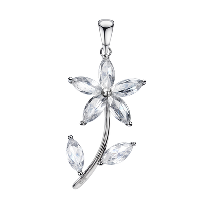 Dazzling Five Petal Flower Solitaire Pendant in 92.5 Sterling Silver With Diamond like Brilliance Zirconia HighSpark