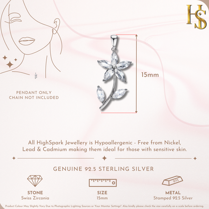 Dazzling Five Petal Flower Solitaire Pendant in 92.5 Sterling Silver With Diamond like Brilliance Zirconia HighSpark