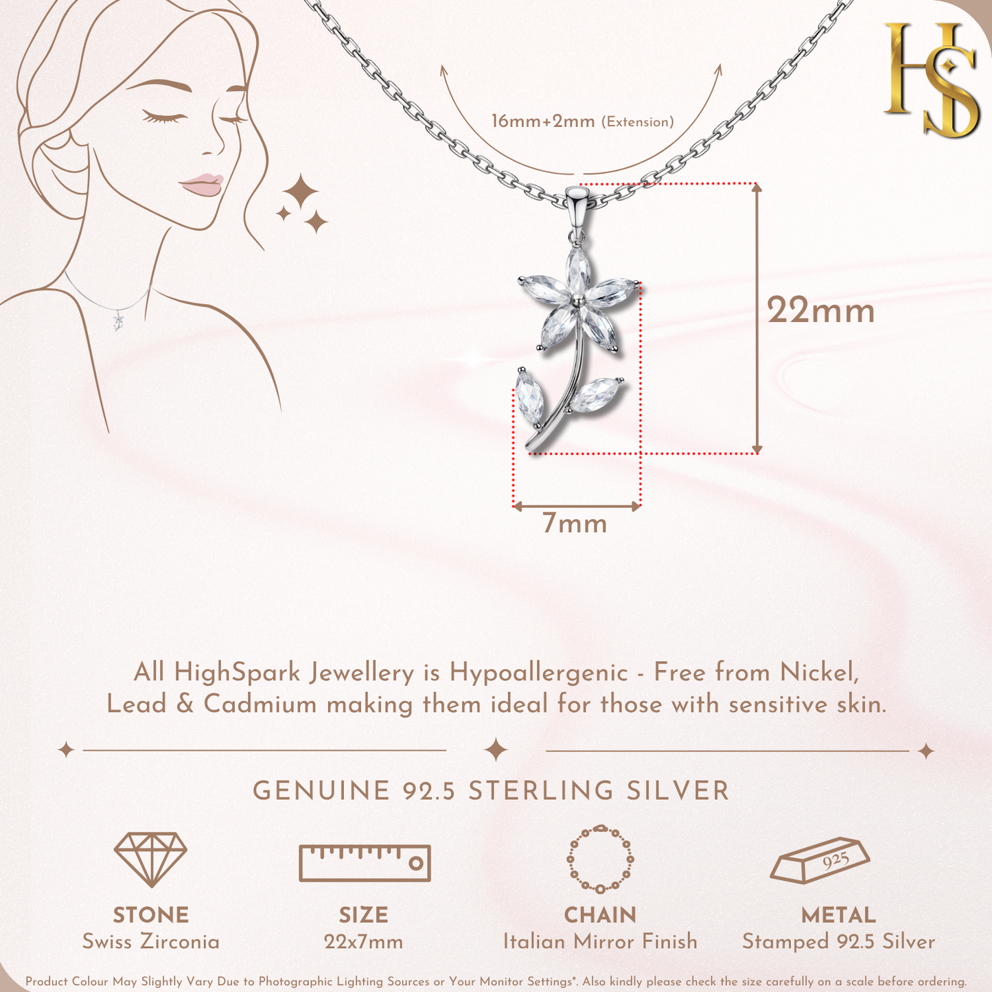 Dazzling Five Petal Flower Solitaire Pendant in 92.5 Sterling Silver With Diamond like Brilliance Zirconia HighSpark