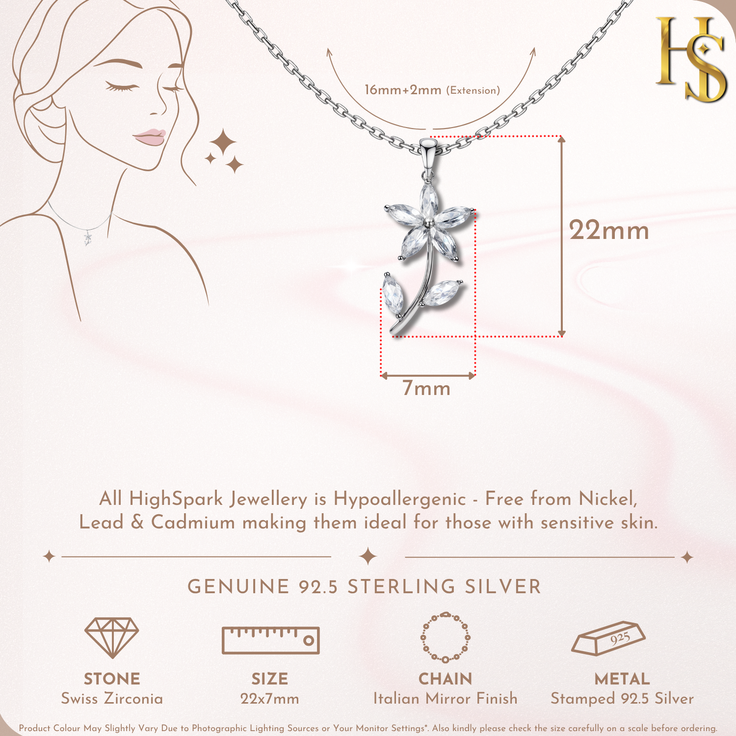 Dazzling Five Petal Flower Solitaire Pendant in 92.5 Sterling Silver With Diamond like Brilliance Zirconia HighSpark