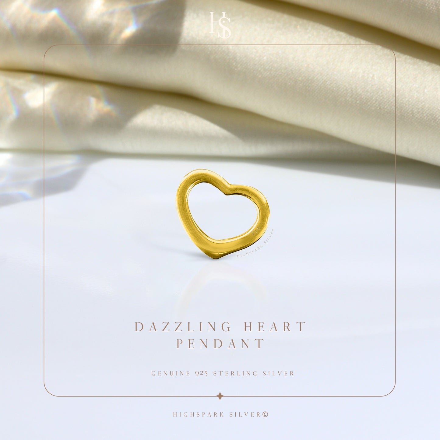 Dazzling Heart Pendant With Chain in 925 Sterling Silver With 18k Gold Finish for Women HighSpark