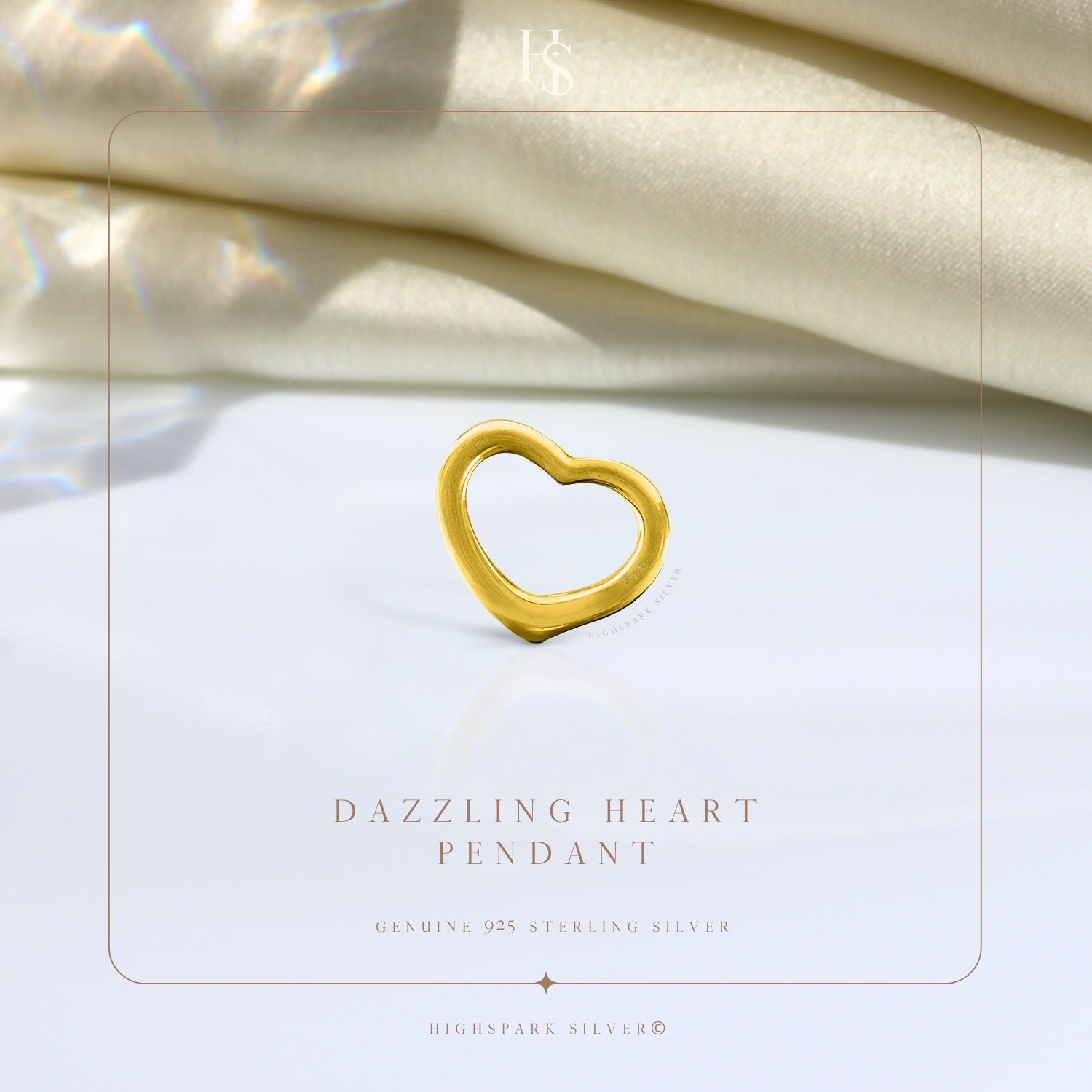 Dazzling Heart Pendant With Chain in 925 Sterling Silver With 18k Gold Finish for Women HighSpark