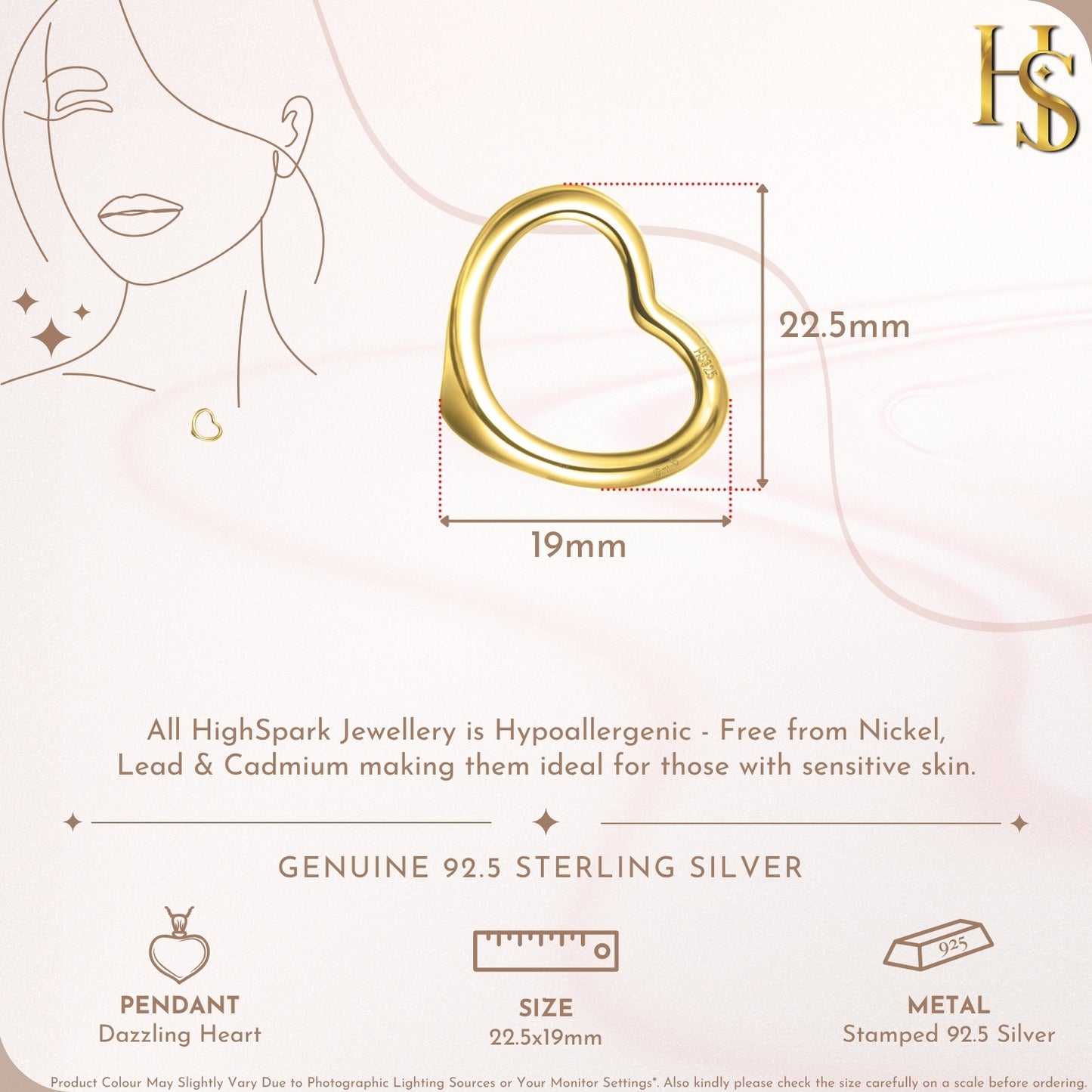 Dazzling Heart Pendant With Chain in 925 Sterling Silver With 18k Gold Finish for Women HighSpark