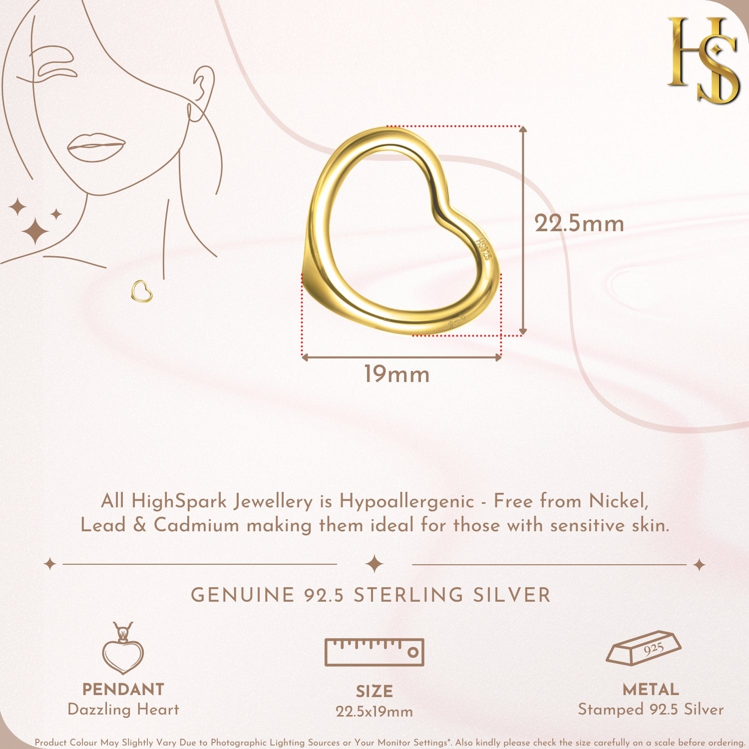 Dazzling Heart Pendant With Chain in 925 Sterling Silver With 18k Gold Finish for Women HighSpark