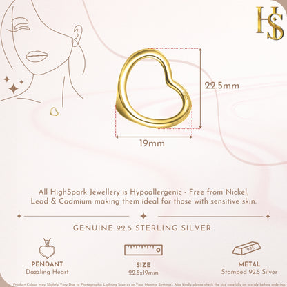 Dazzling Heart Pendant With Chain in 925 Sterling Silver With 18k Gold Finish for Women HighSpark
