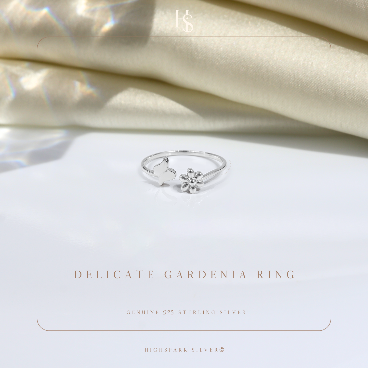 Delicate Gardenia Ring in 925 Sterling Silver for Women HighSpark