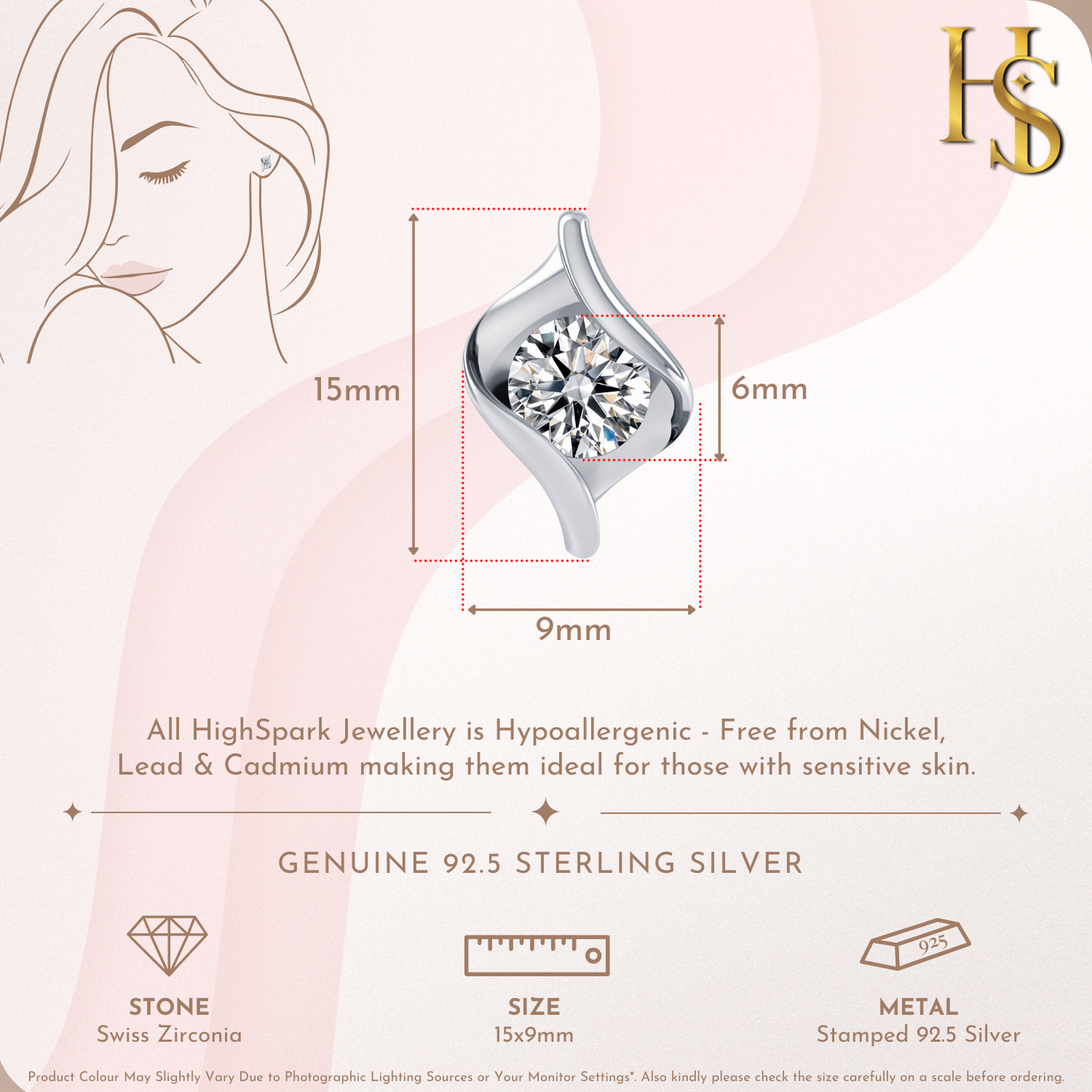 Designer Solitaire Earrings in 92.5 Silver embellished with Swiss Zirconia HighSpark