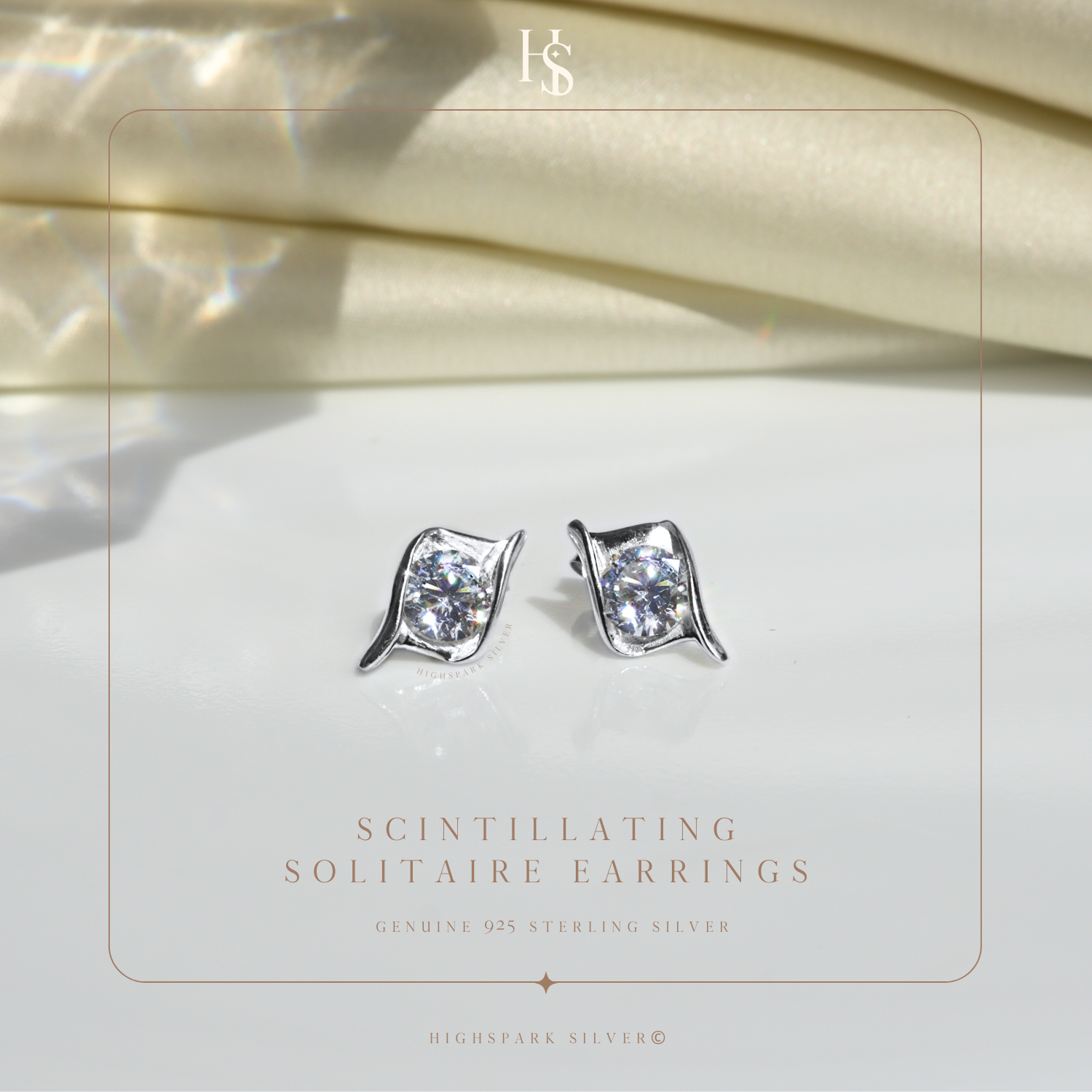 Designer Solitaire Earrings in 92.5 Silver embellished with Swiss Zirconia HighSpark