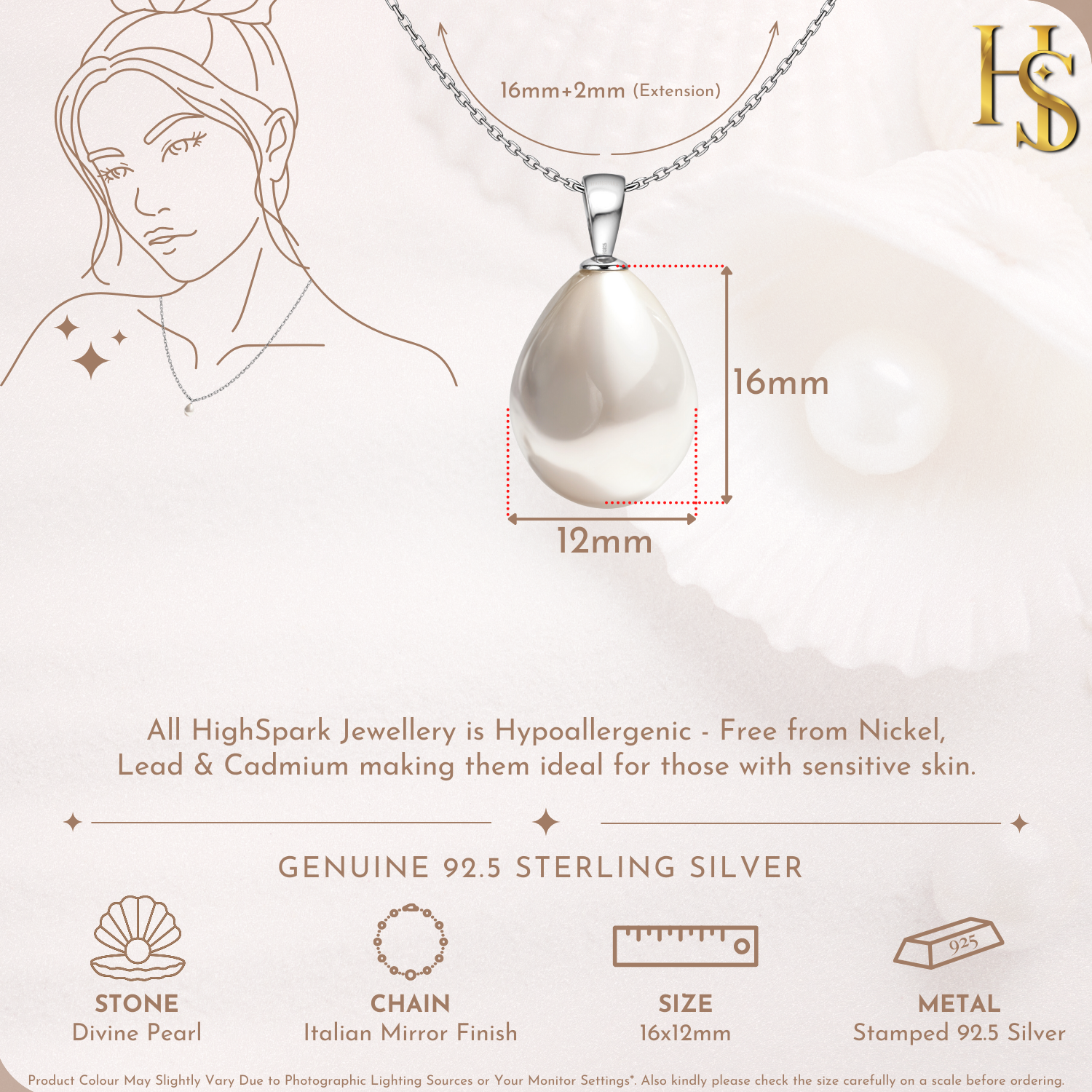 Divine Pearl Pendant in 925 Sterling Silver For Women HighSpark