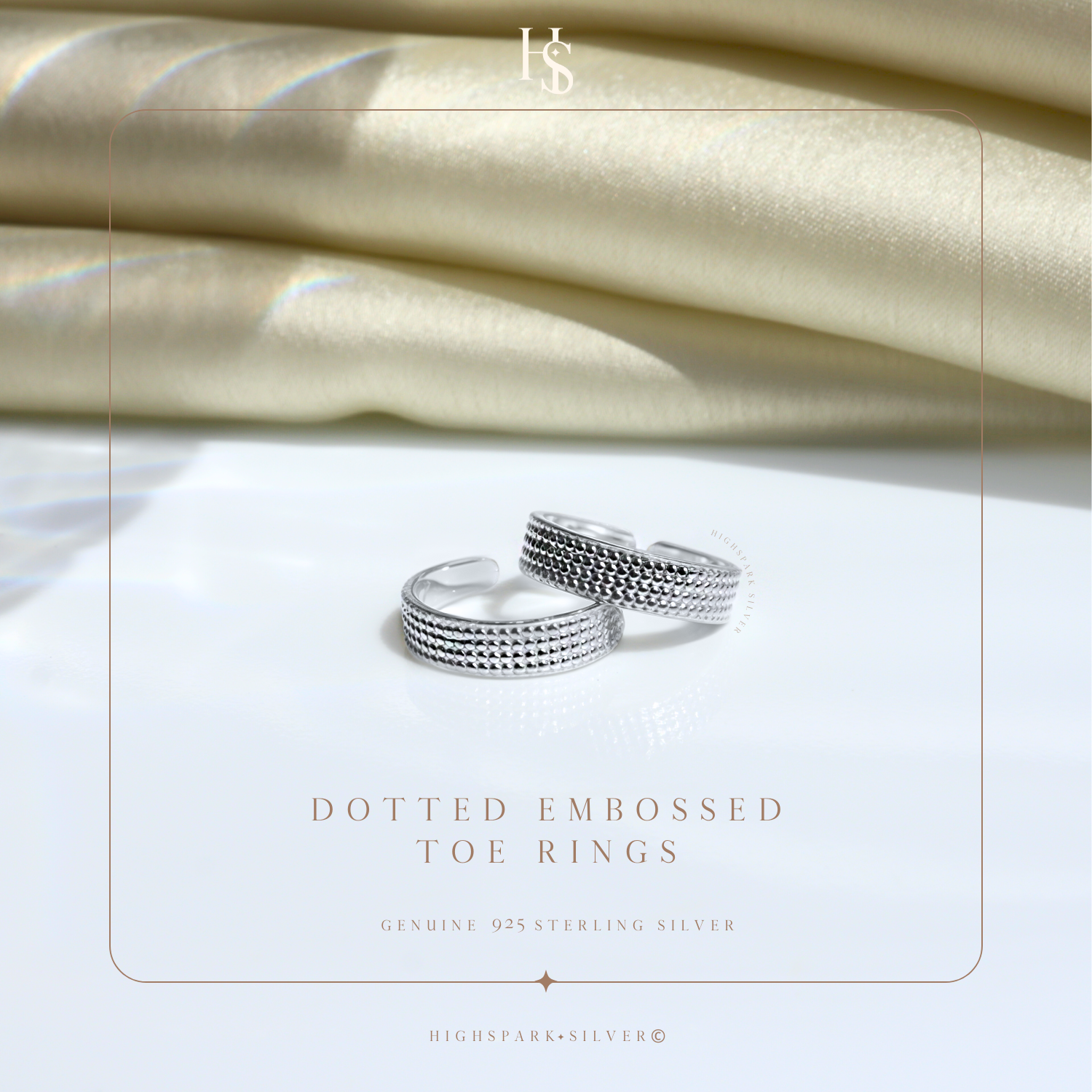 Dotted Embossed Toe Rings - Band Rings - 925 Sterling Silver - 2 Pieces HighSpark