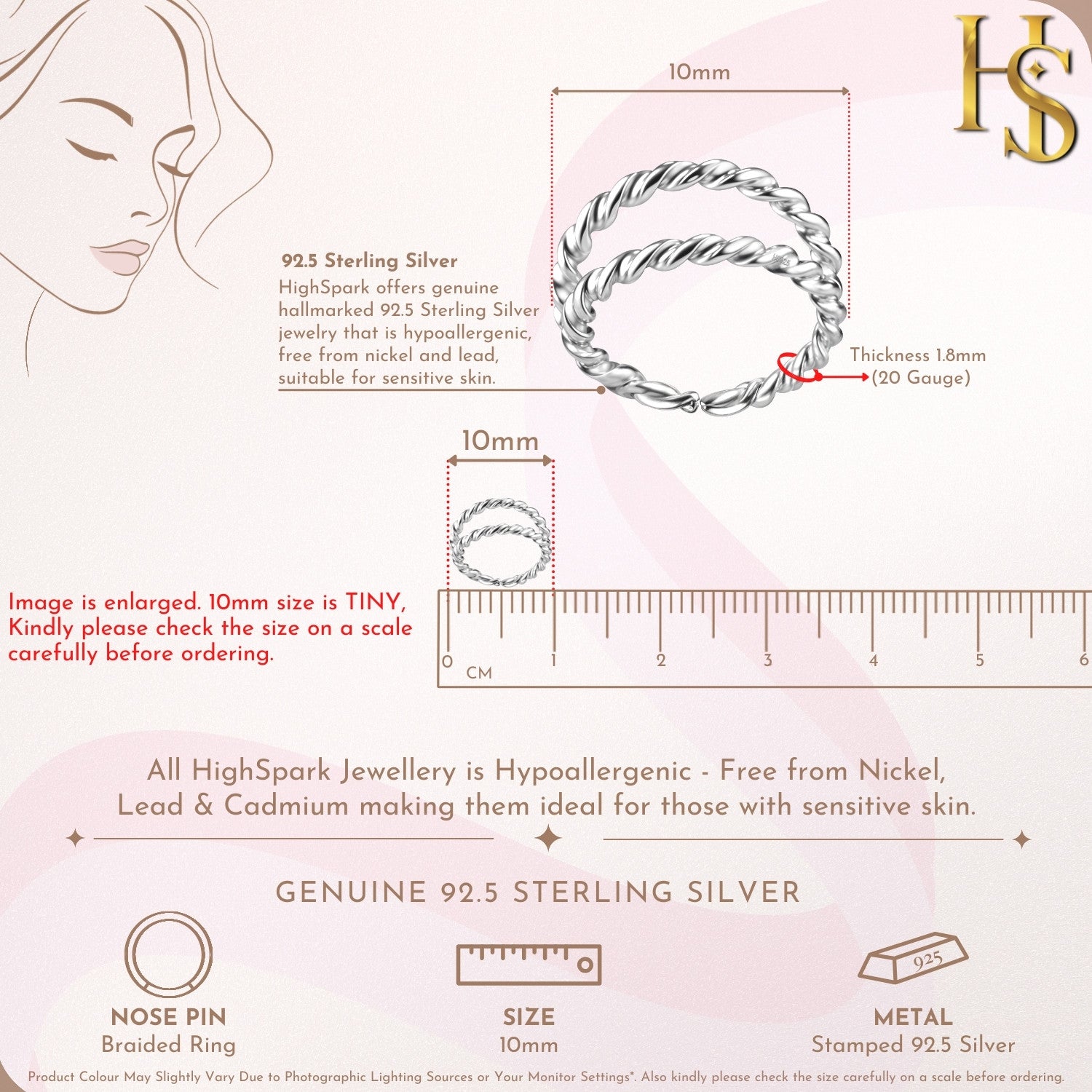 Double Braided Nose Ring in 925 Sterling Silver For Women HighSpark