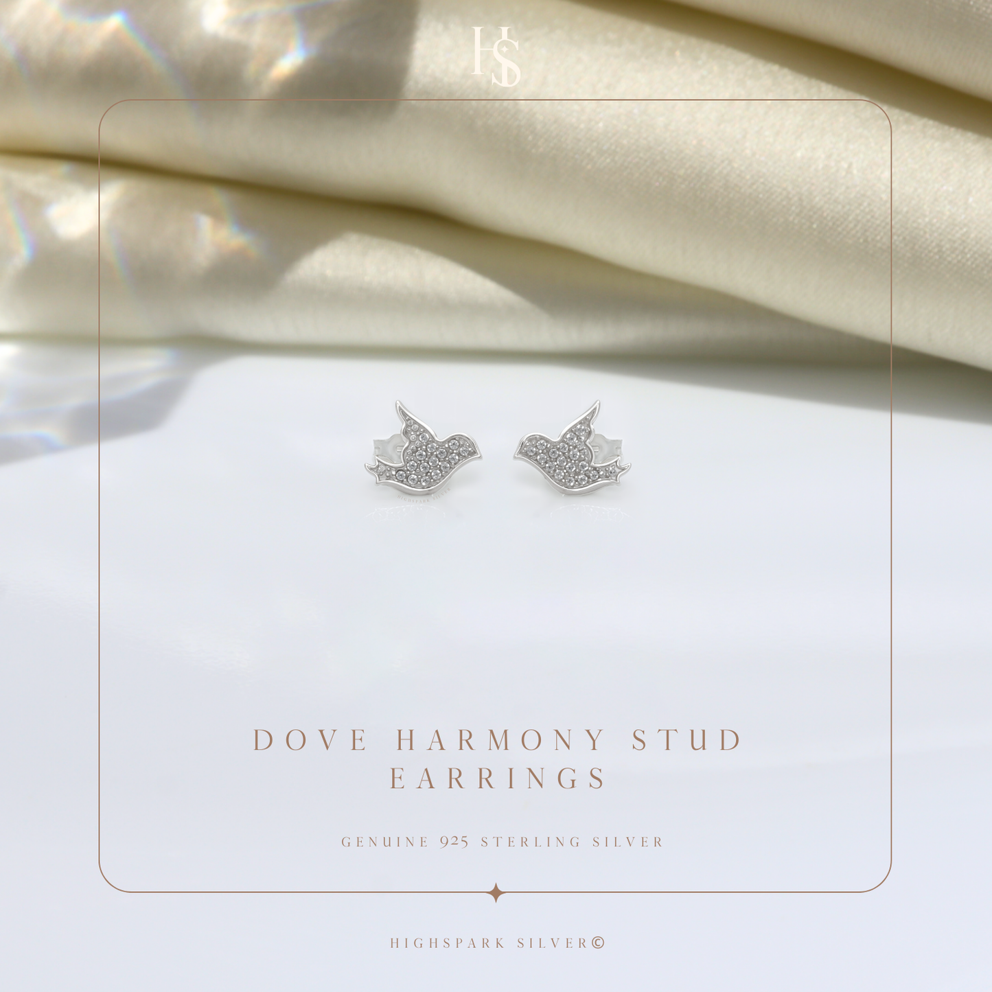Dove Harmony Stud Earrings in 92.5 Sterling Silver with Diamond like Brilliance Zirconia HighSpark