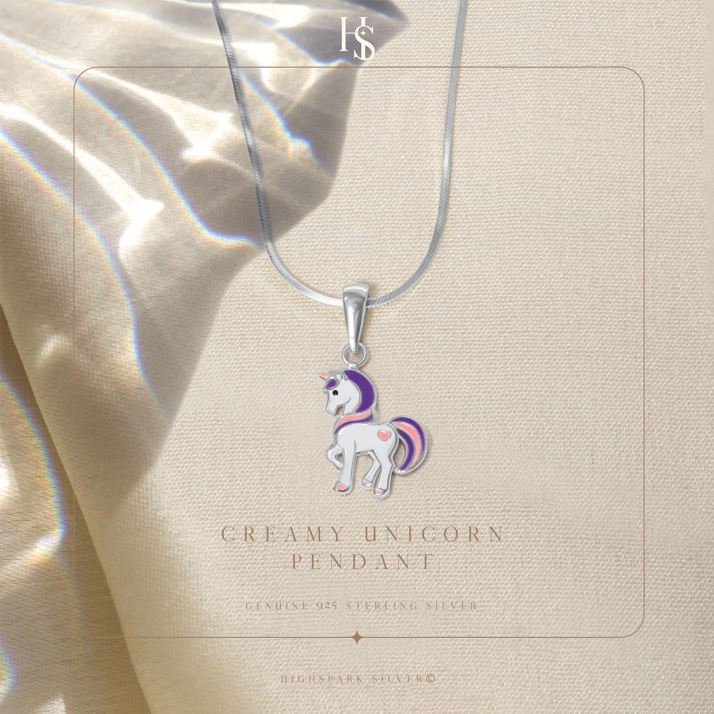 Dreamy Unicorn Cute Enamel Pendant in 925 Sterling Silver HighSpark