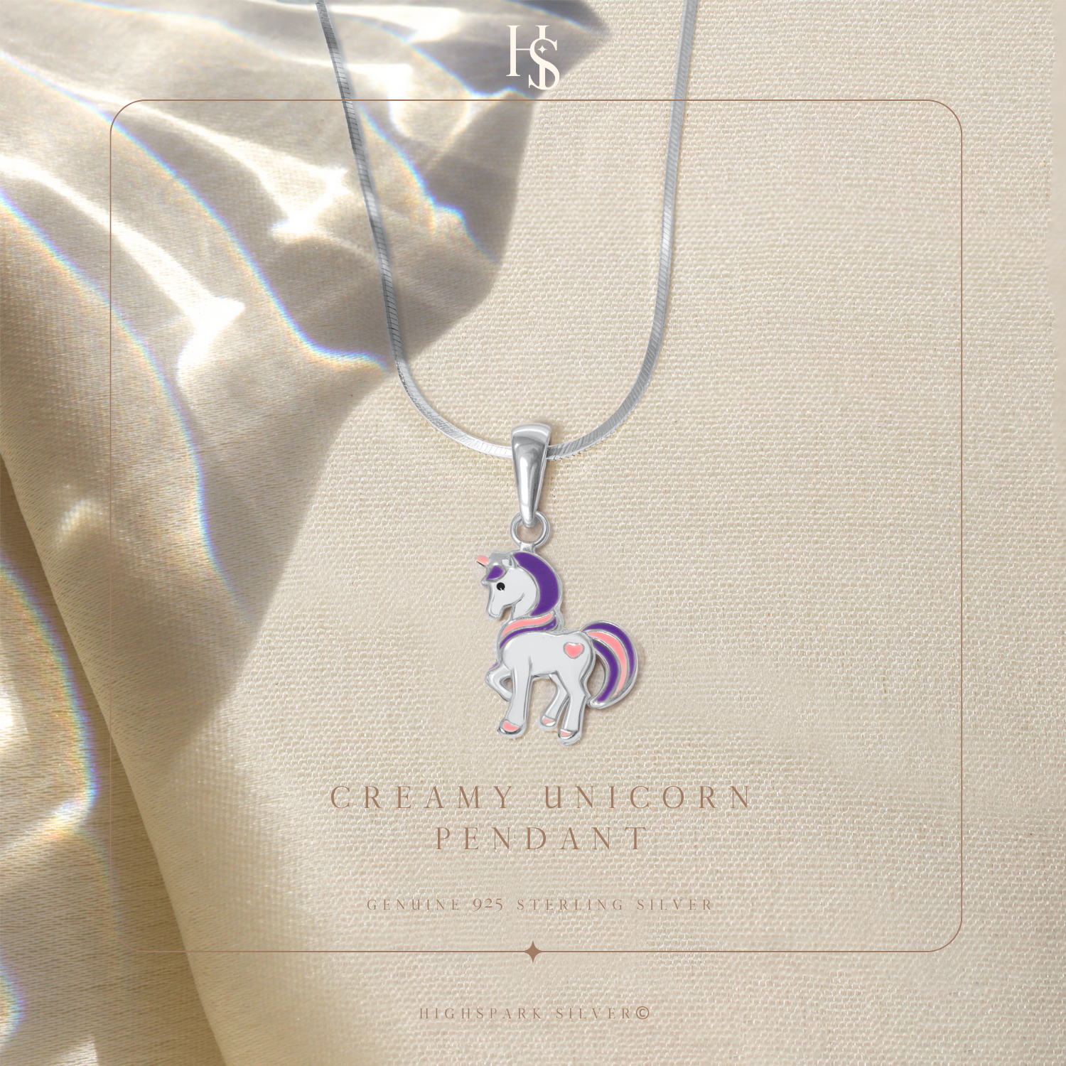 Dreamy Unicorn Cute Enamel Pendant in 925 Sterling Silver HighSpark
