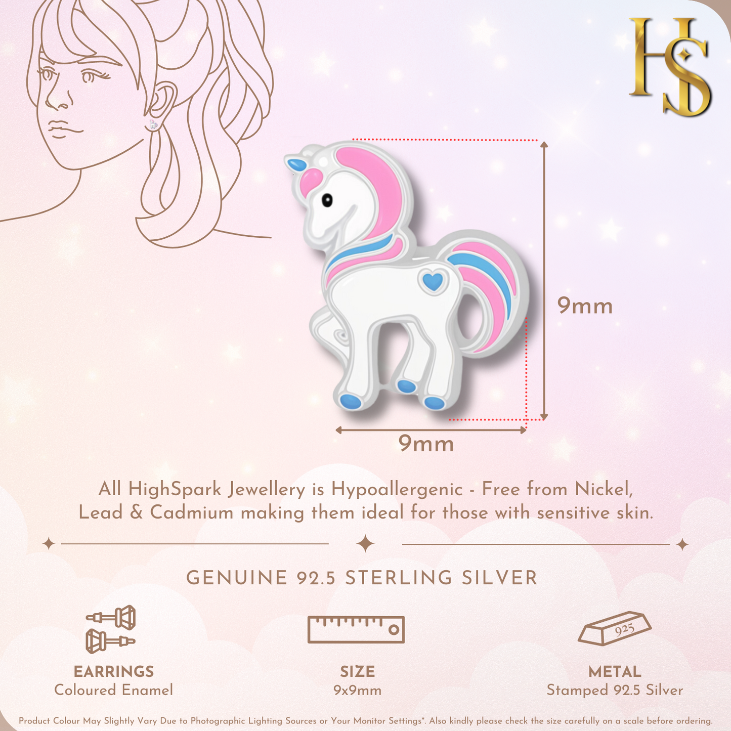 Dreamy Unicorn Cute Enamel Stud Earrings in 925 Sterling Silver HighSpark