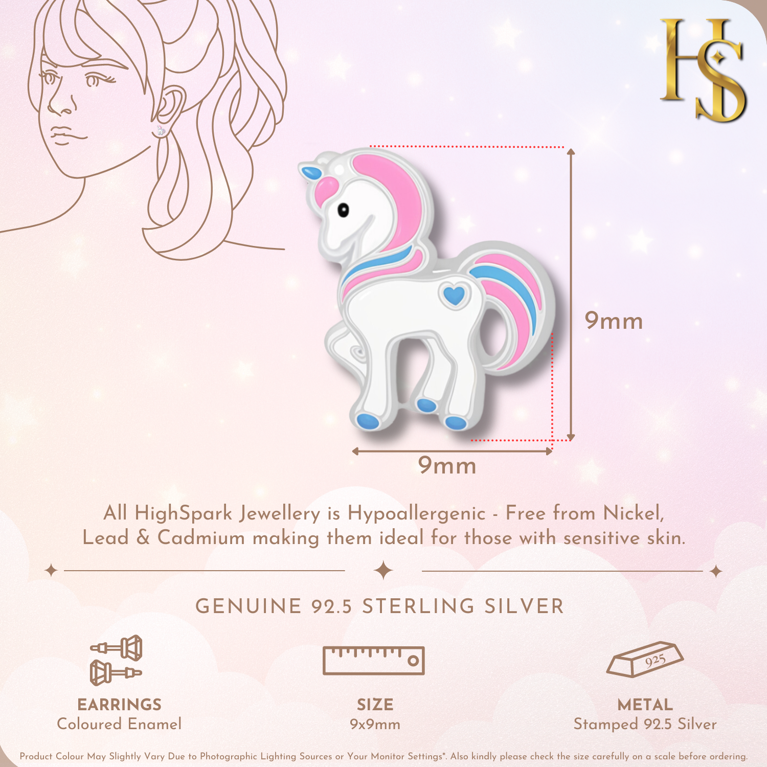 Dreamy Unicorn Cute Enamel Stud Earrings in 925 Sterling Silver HighSpark
