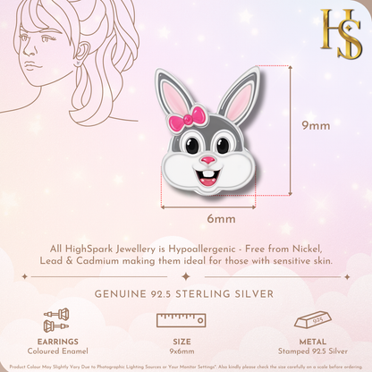Easter Bunny Cute Enamel Stud Earrings in 925 Sterling Silver HighSpark