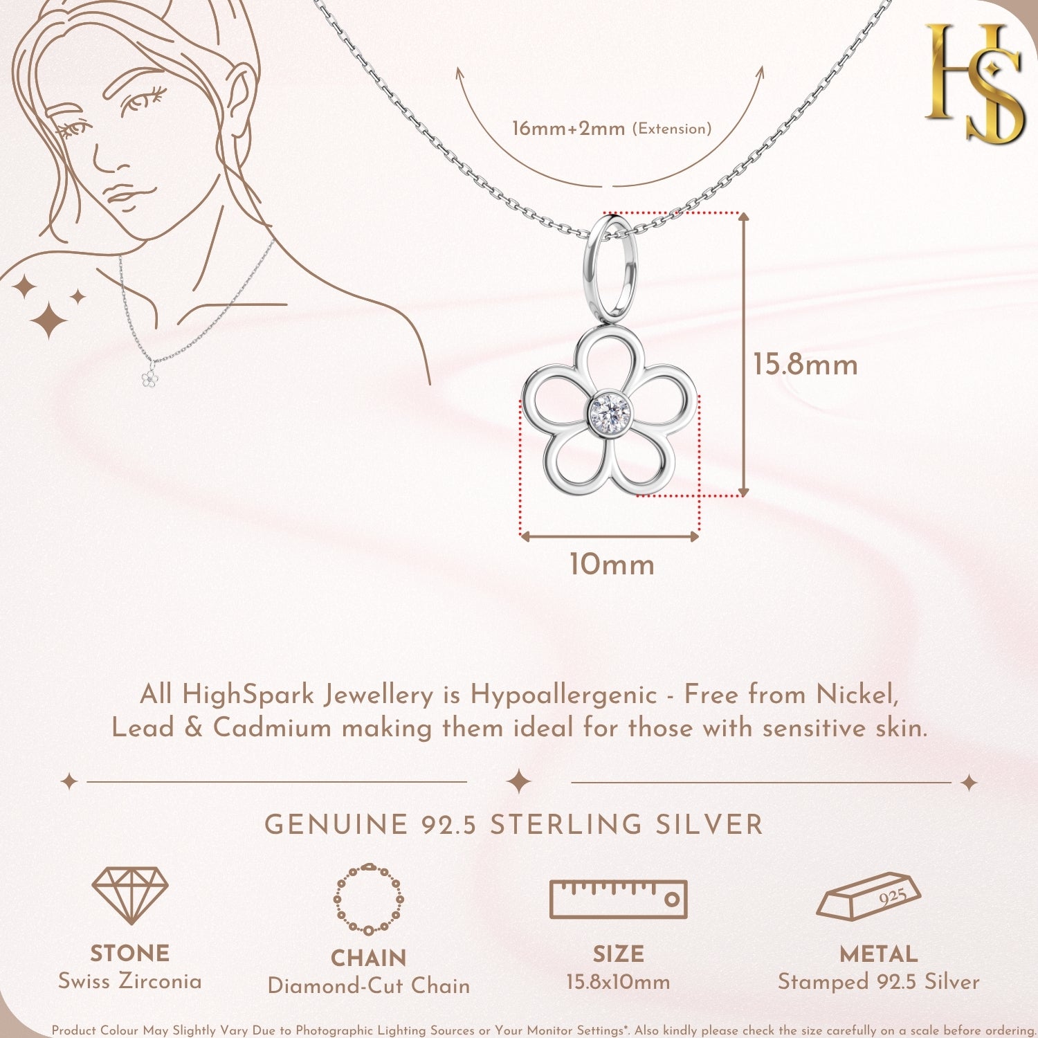 Elegant Daisy Floral Pendant With Chain in 925 Sterling Silver For Women HighSpark
