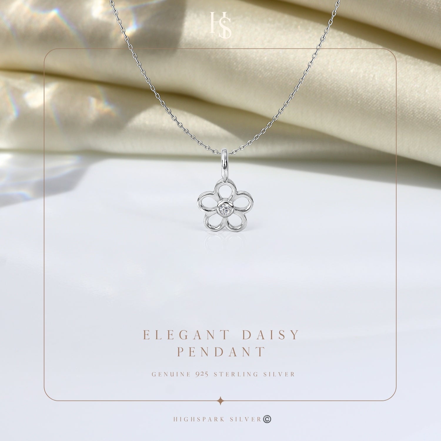 Elegant Daisy Floral Pendant With Chain in 925 Sterling Silver For Women HighSpark