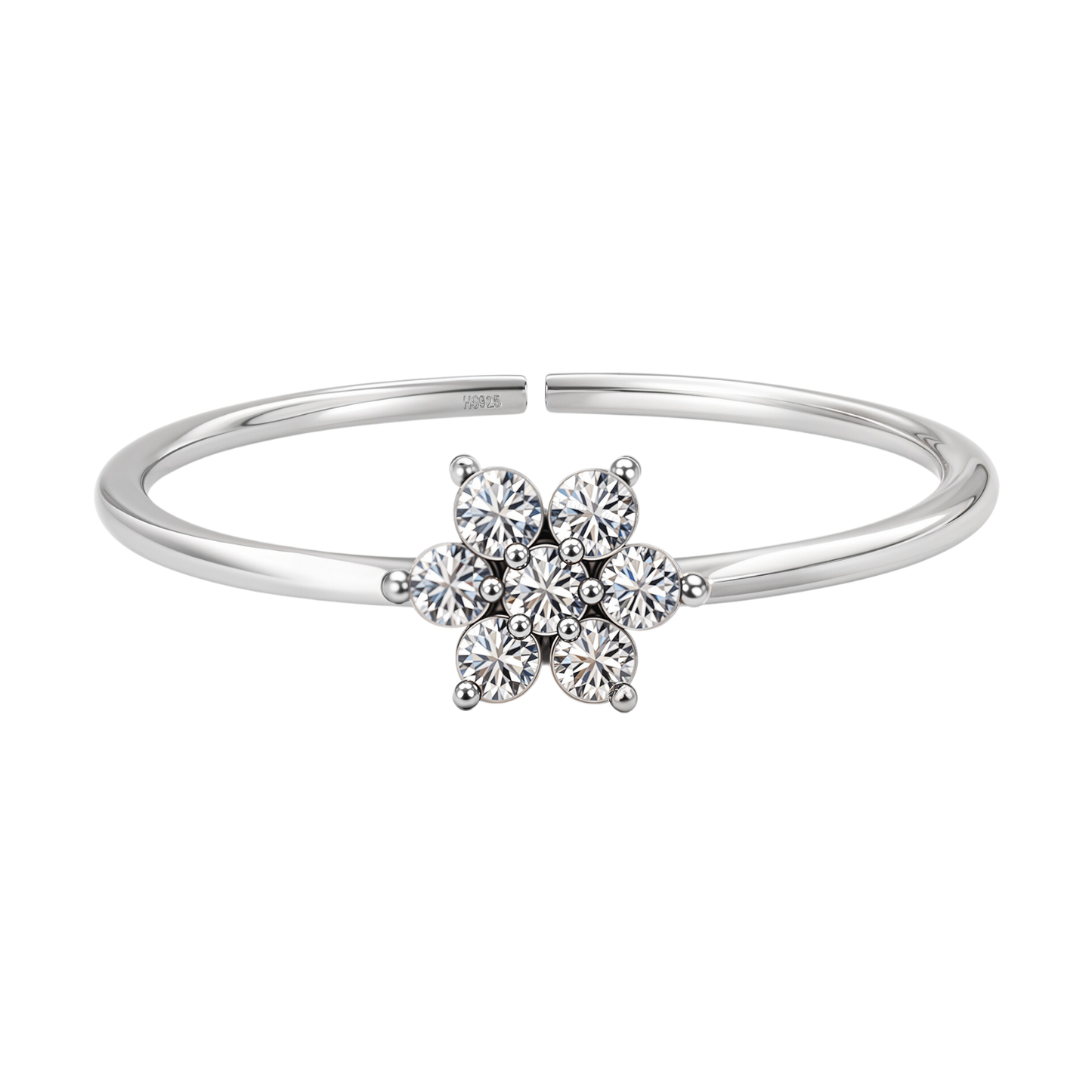 Elegant Five-Petal Blossom Solitaire Adjustable Ring in 92.5 Sterling Silver With Diamond like Brilliance Zirconia HighSpark
