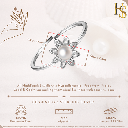 Enchanting Blossom Pearl Ring in 925 Sterling Silver for Women HighSpark