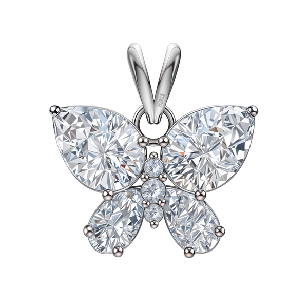An enchanting butterfly pendant with pear and round-cut American diamonds in a prong setting.