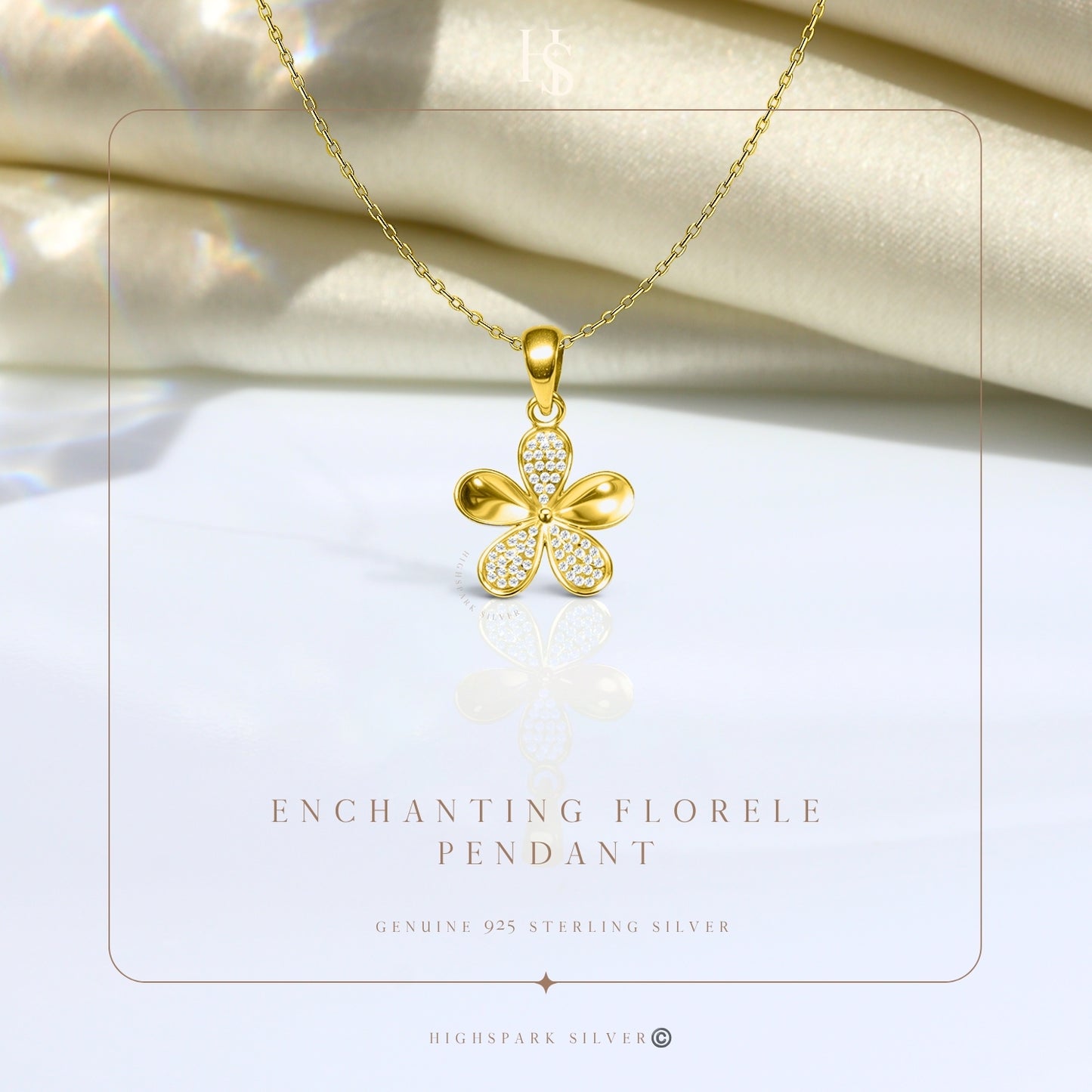 Enchanting Floral Pendant With Chain in 925 Sterling Silver in 18k Gold Finish For Women HighSpark