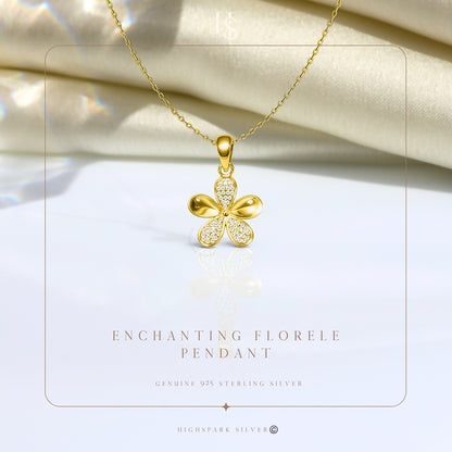 Enchanting Floral Pendant With Chain in 925 Sterling Silver in 18k Gold Finish For Women HighSpark