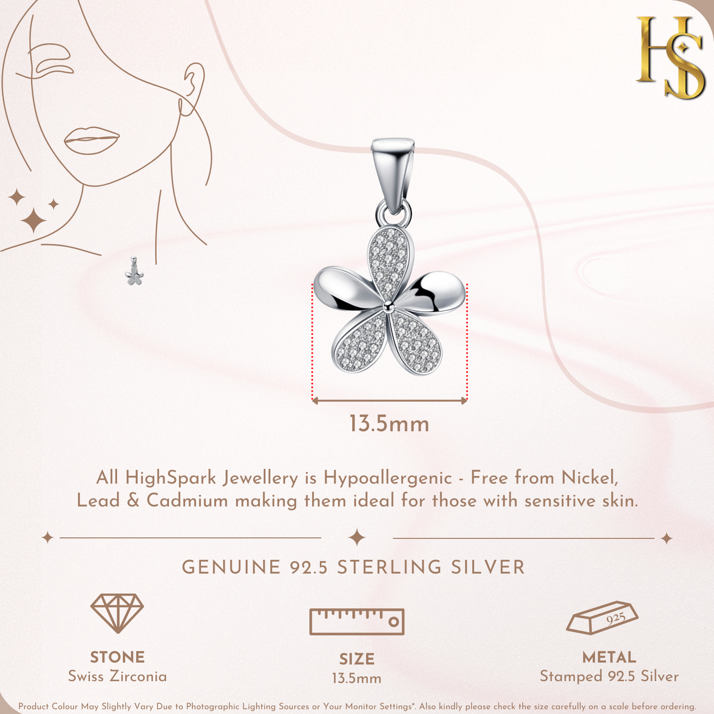 Enchanting Florel Pendant in 92.5 Sterling Silver With Diamond like Brilliance Zirconia HighSpark