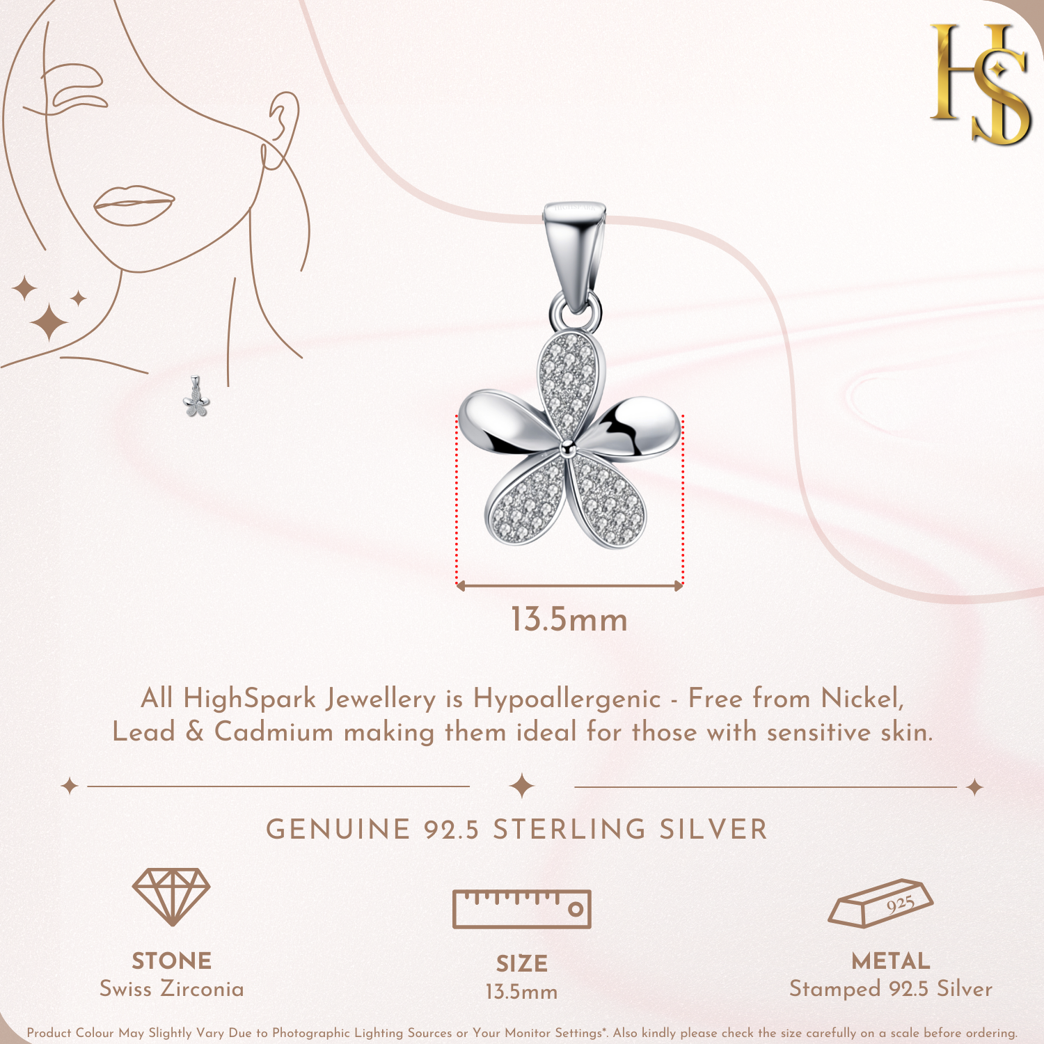 Enchanting Florel Pendant in 92.5 Sterling Silver With Diamond like Brilliance Zirconia HighSpark