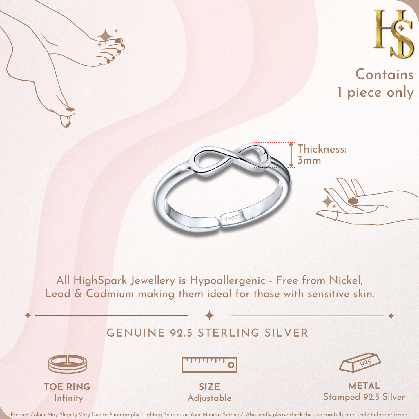 Eternal Infinity Toe Ring - Band Ring - 925 Sterling Silver - 1 Piece HighSpark