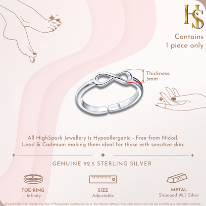Eternal Infinity Toe Ring - Band Ring - 925 Sterling Silver - 1 Piece HighSpark