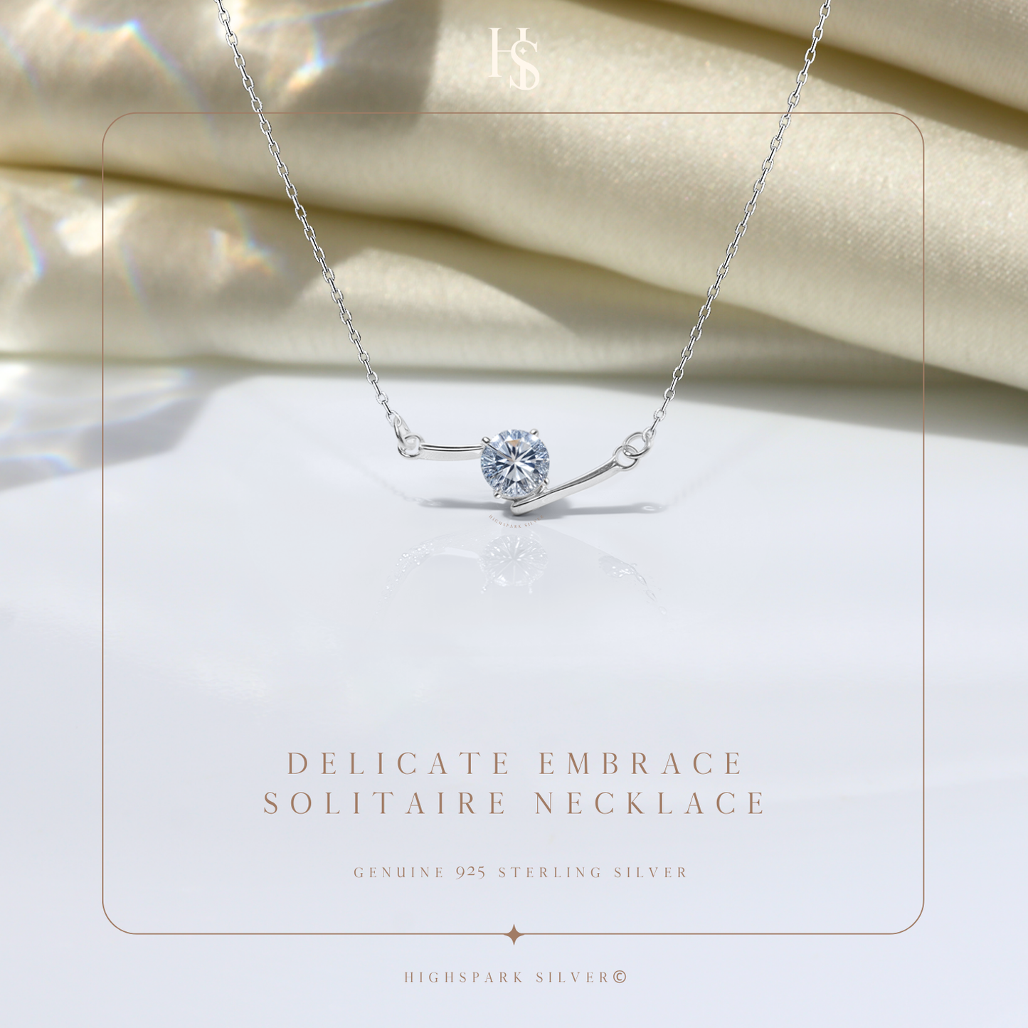 Eternal Spark Solitaire Necklace in 92.5 Sterling Silver With Diamond like Brilliance Zirconia HighSpark