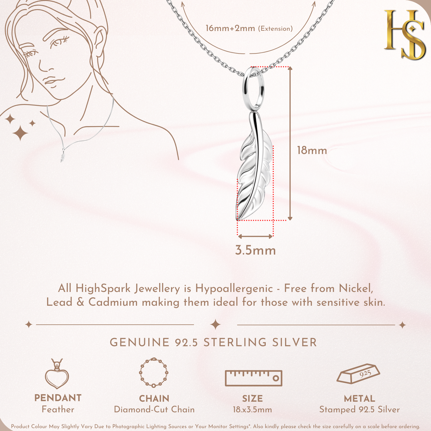 Ethereal Feather Pendant With Chain in 925 Sterling Silver For Women HighSpark