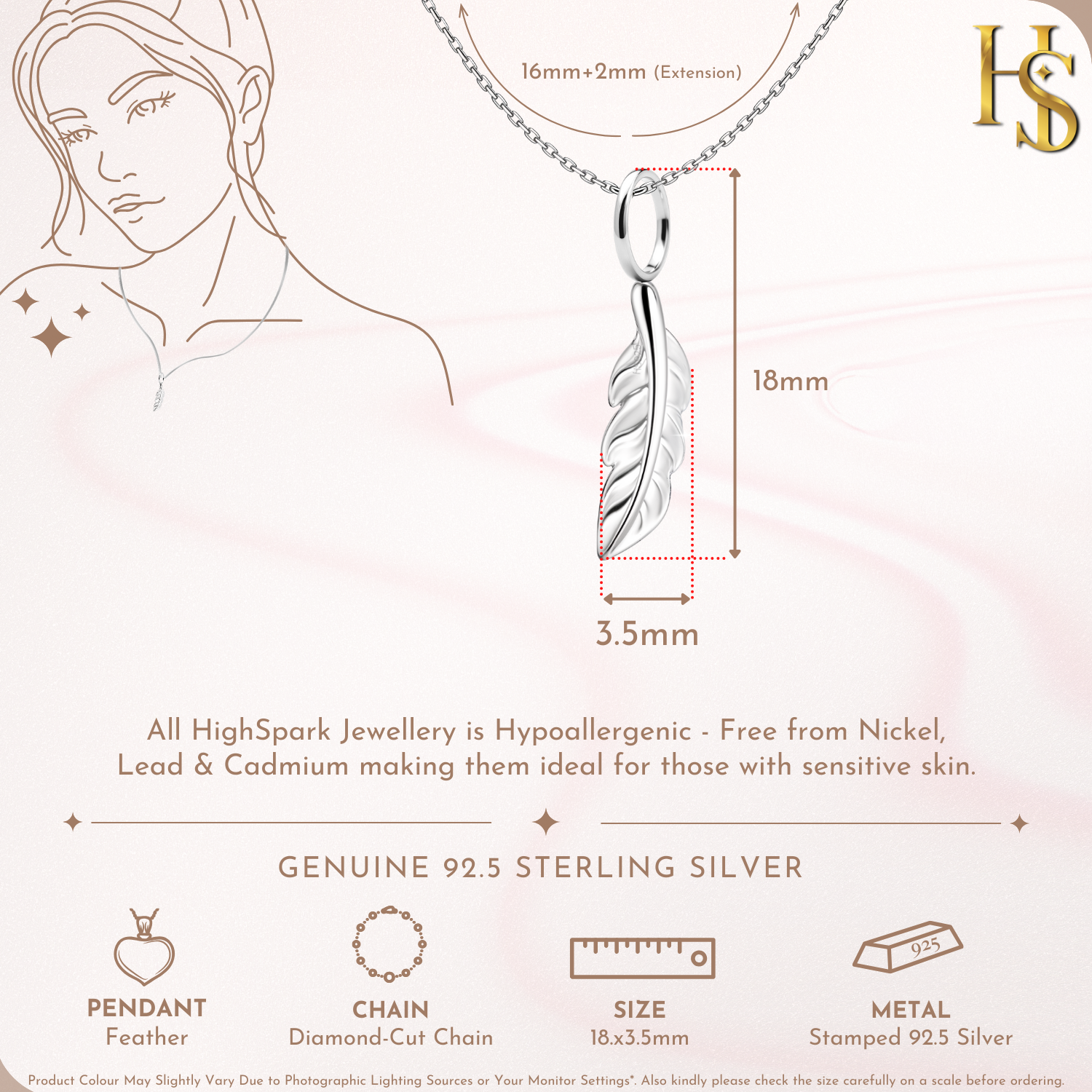 Ethereal Feather Pendant With Chain in 925 Sterling Silver For Women HighSpark