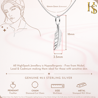 Ethereal Feather Pendant With Chain in 925 Sterling Silver For Women HighSpark