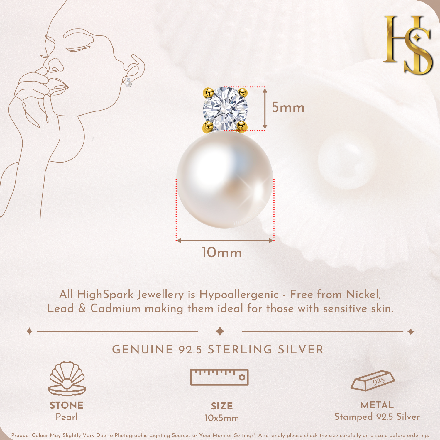 Ethereal Pearl Solitaire Earrings in 925 Sterling Silver in 18k Gold Finish HighSpark