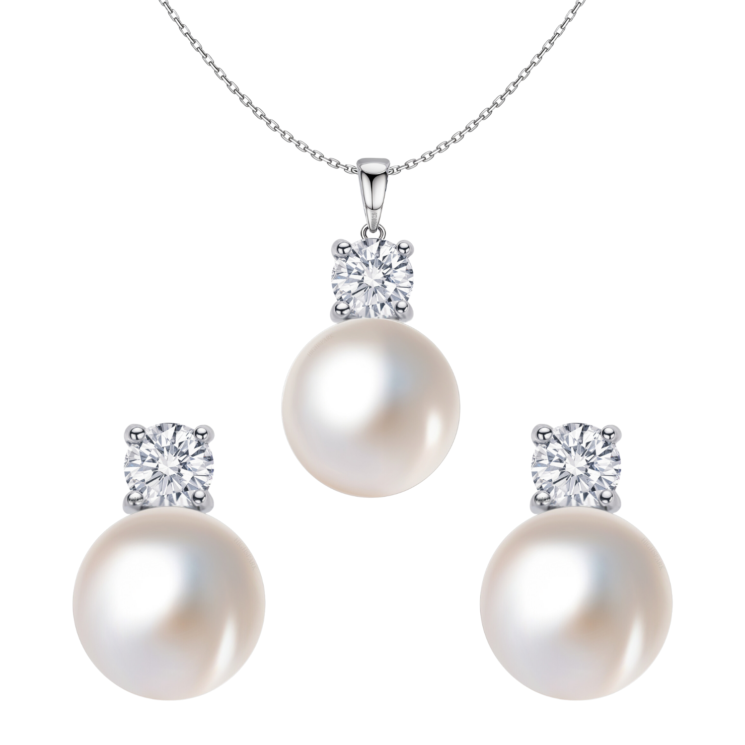 Ethereal Pearl Solitaire Pendant Earrings Set In 925 Sterling Silver With Diamond-like Brilliance Zirconia HighSpark