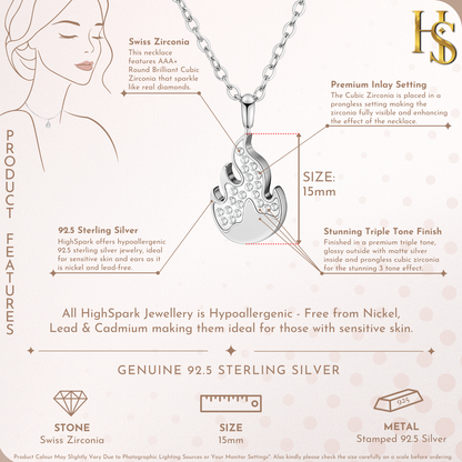 Flame Charm Pendant & Chain in 925 Sterling Silver for Women With Diamond like Brilliance Zirconia HighSpark