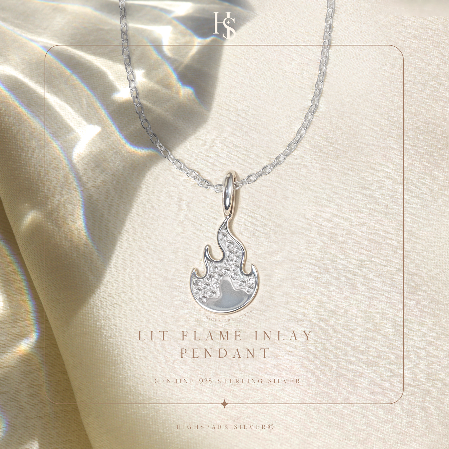 Flame Charm Pendant & Chain in 925 Sterling Silver for Women With Diamond like Brilliance Zirconia HighSpark