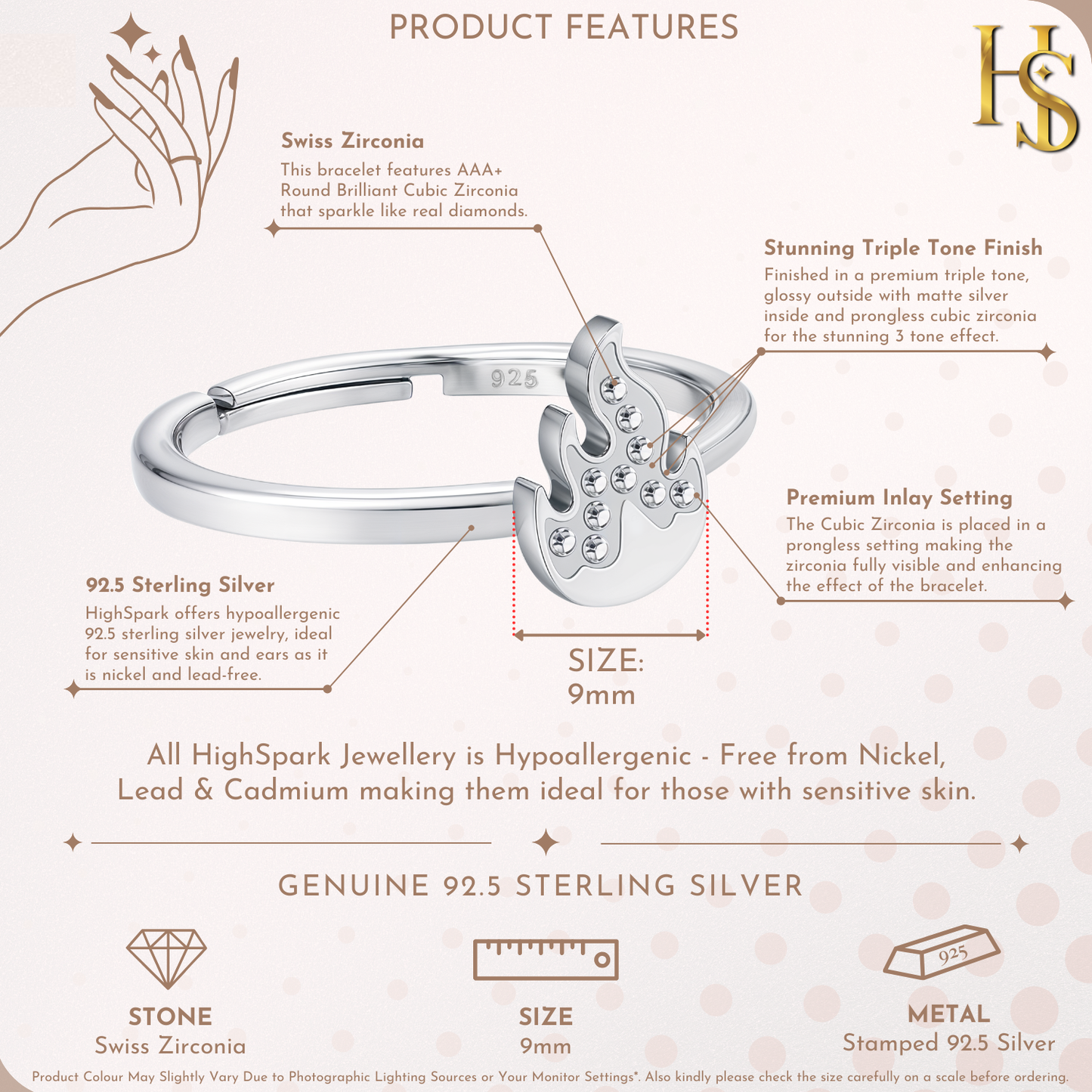 Flame Designer Adjustable Ring in 925 Sterling Silver for Women With Diamond like Brilliance Zirconia HighSpark