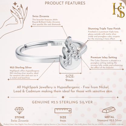 Flame Designer Adjustable Ring in 925 Sterling Silver for Women With Diamond like Brilliance Zirconia HighSpark