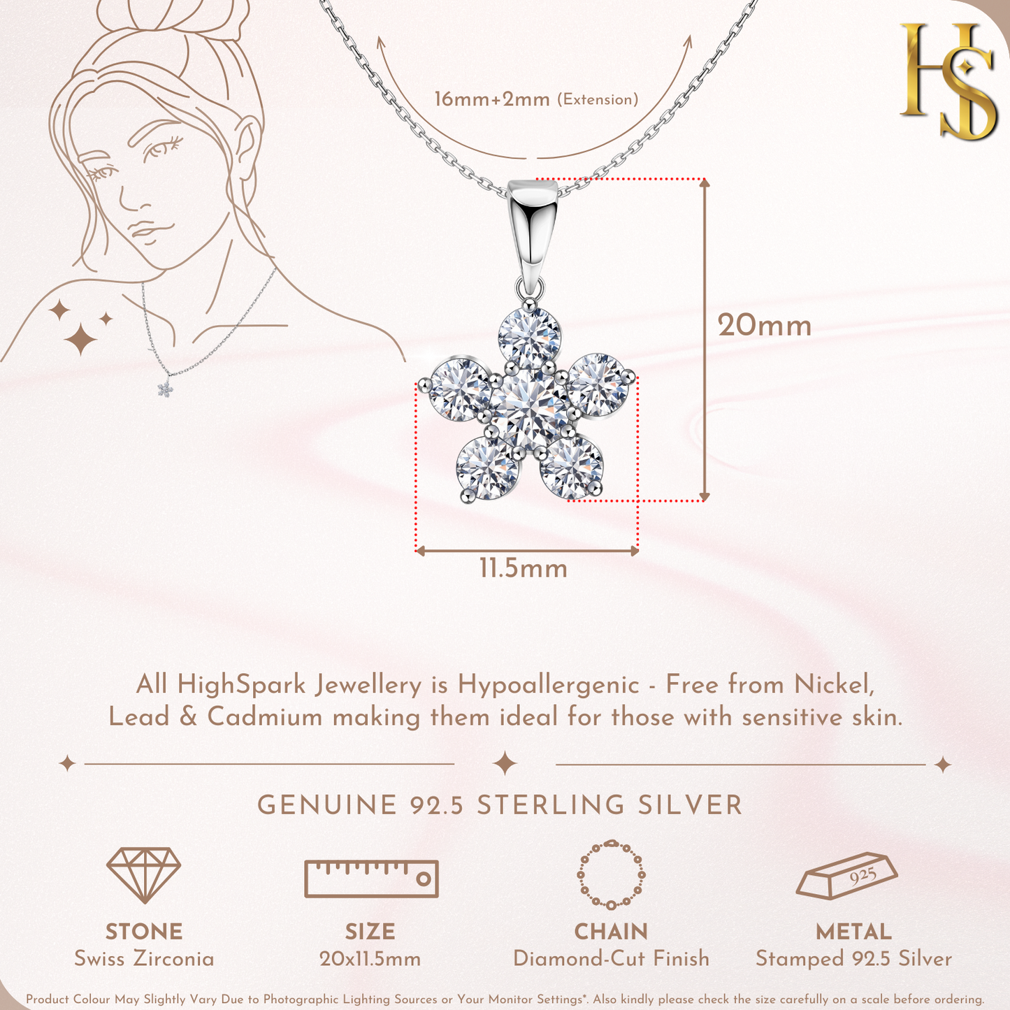 Floral Cluster Solitaire Pendant in 92.5 Sterling Silver With Diamond like Brilliance Sparkling Zirconia HighSpark