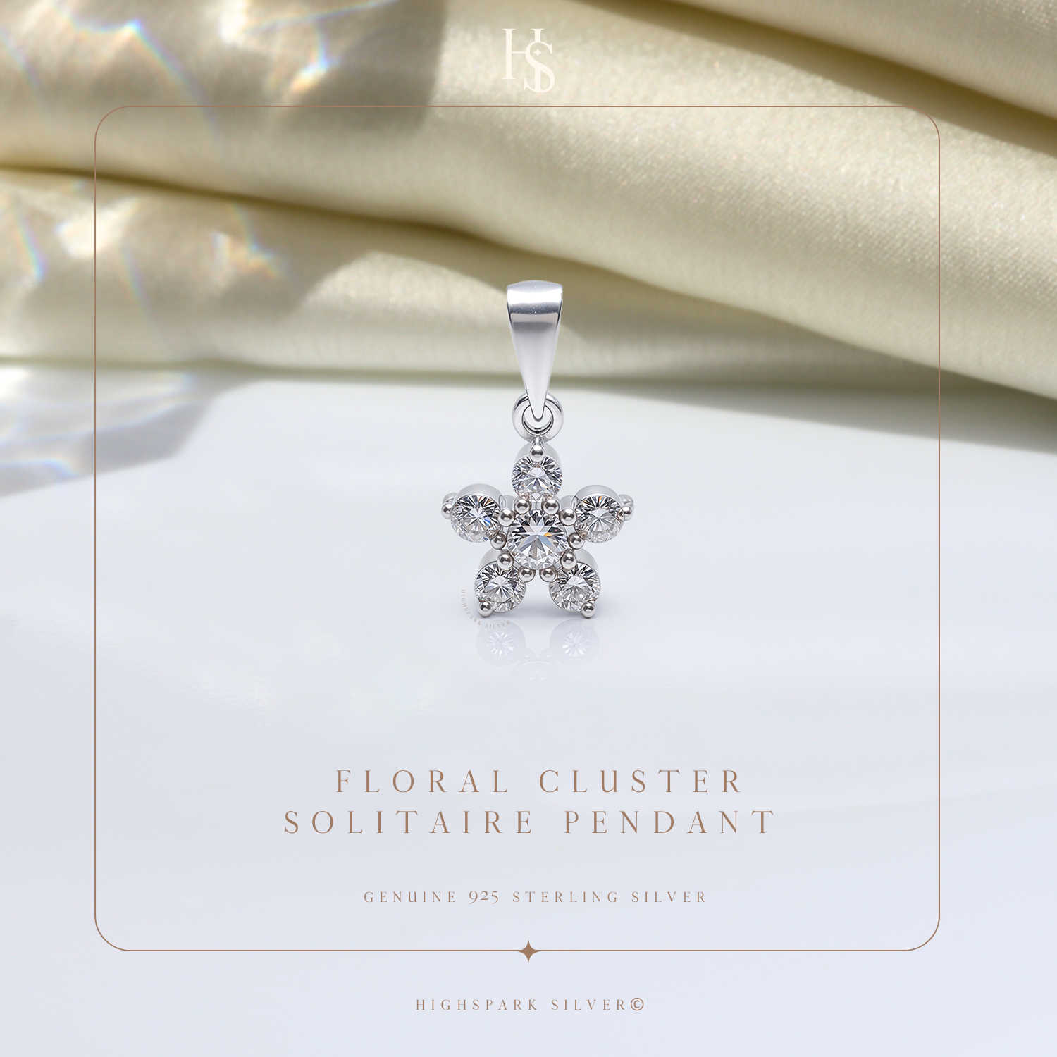Floral Cluster Solitaire Pendant in 92.5 Sterling Silver With Diamond like Brilliance Sparkling Zirconia HighSpark
