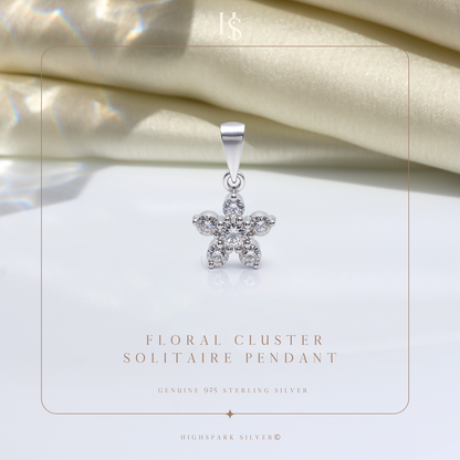 Floral Cluster Solitaire Pendant in 92.5 Sterling Silver With Diamond like Brilliance Sparkling Zirconia HighSpark